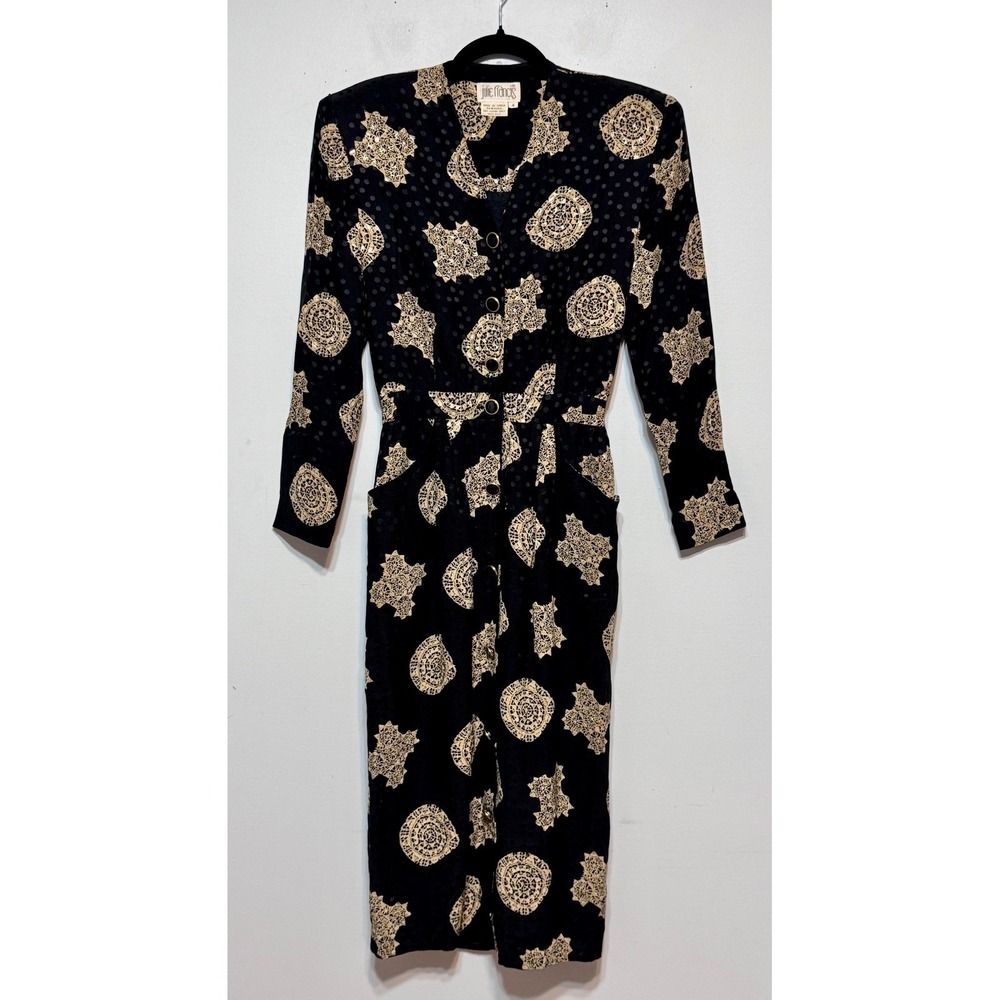 Vintage 100% Silk Julie Francis Old Money Midi Dress‎ Sz 4 Gothic Romance Office